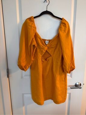 LOFT Mustard Yellow Puff-Sleeve Mini Dress